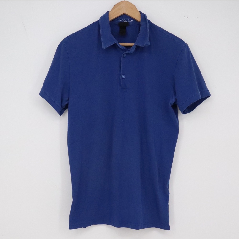 H&M Polo Shirt Mens L Fine Cotton Stretch Blue Short Sleeve Excellent
